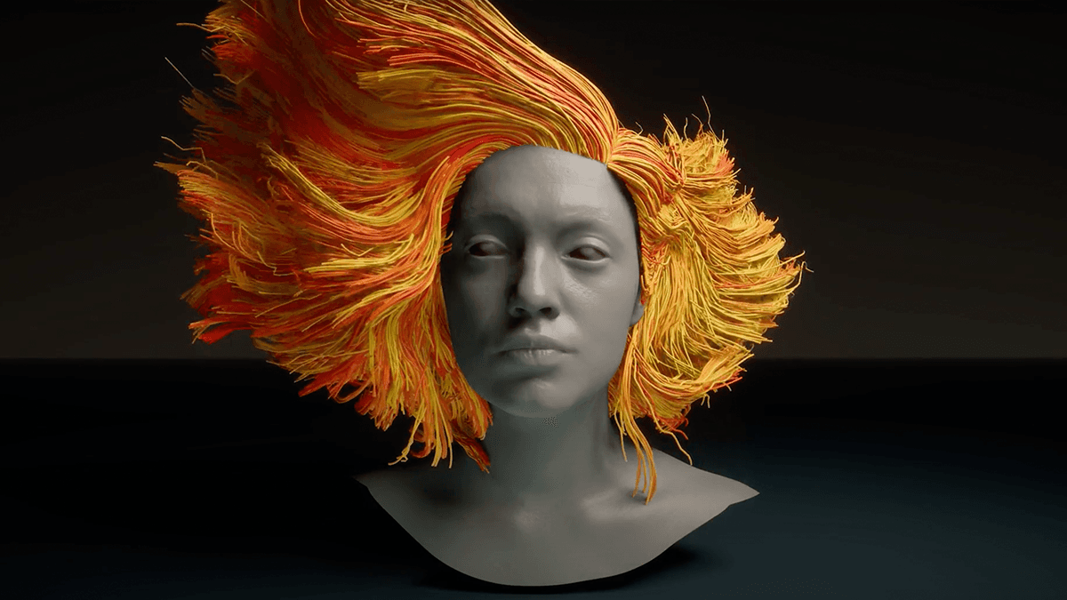 에디터에서 가닥 기반 모발을 적용한 모습