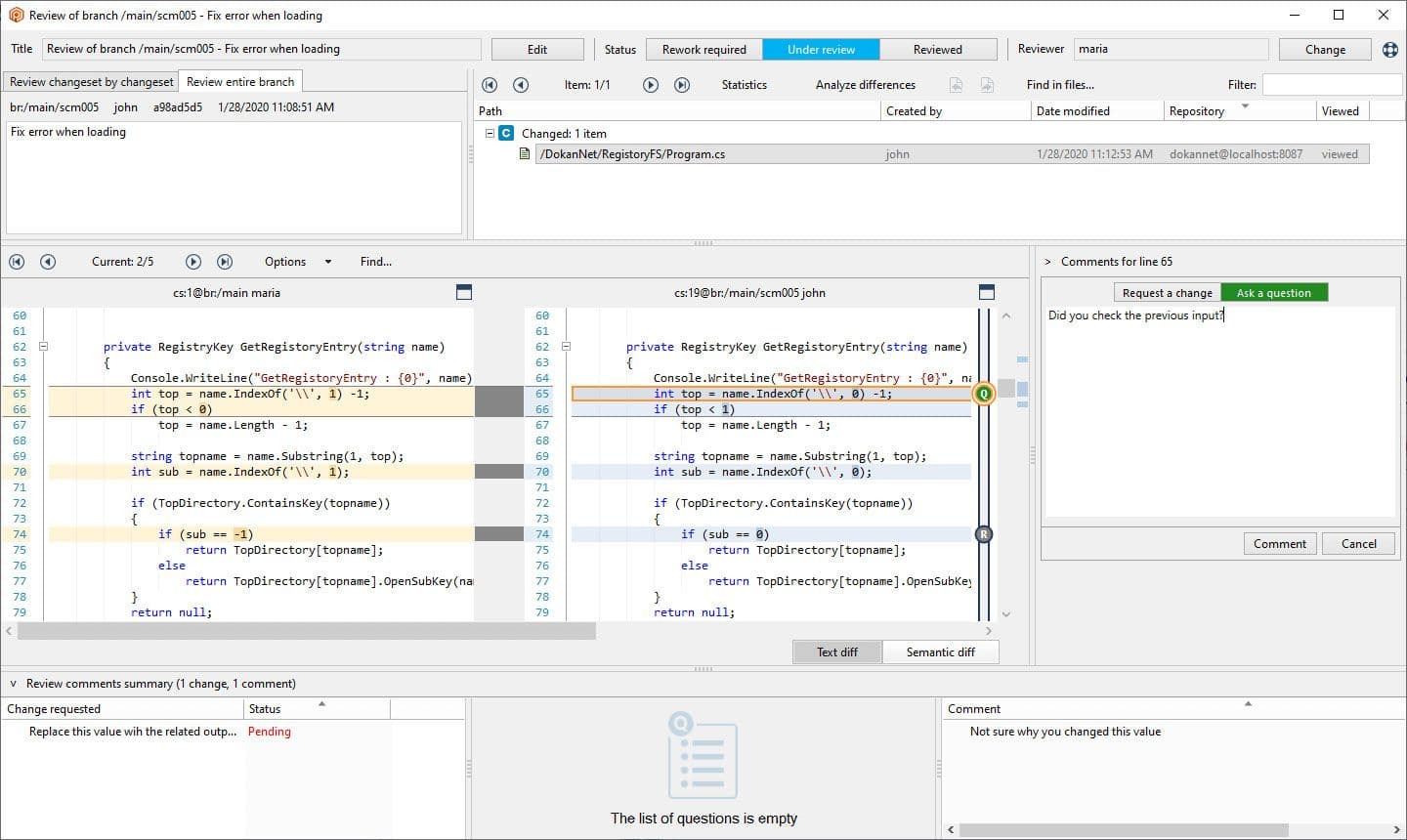Plastic SCM code reviews are included in the GUI.